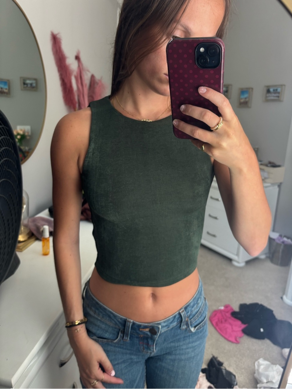 Tiger Mist Olive Green Fitted Cropped Tank